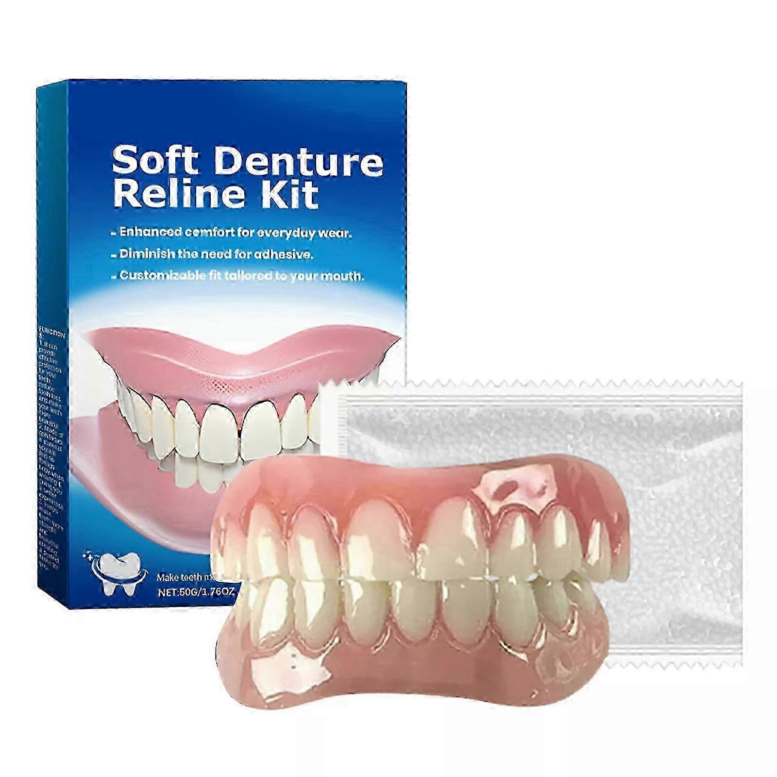 Kit de regarnissage en silicone Perfect Fit pour prothèses dentaires, souple et adapté aux mains et aux femmes.