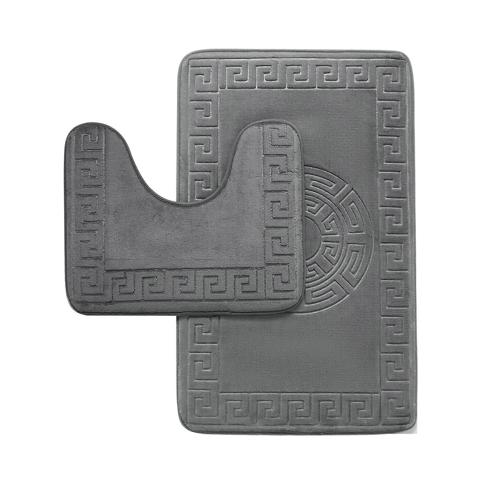 Bath Mat Set of 2 Non Slip Quick Dry Memory Foam Rugs for Bathroom and Shower, Charcoal