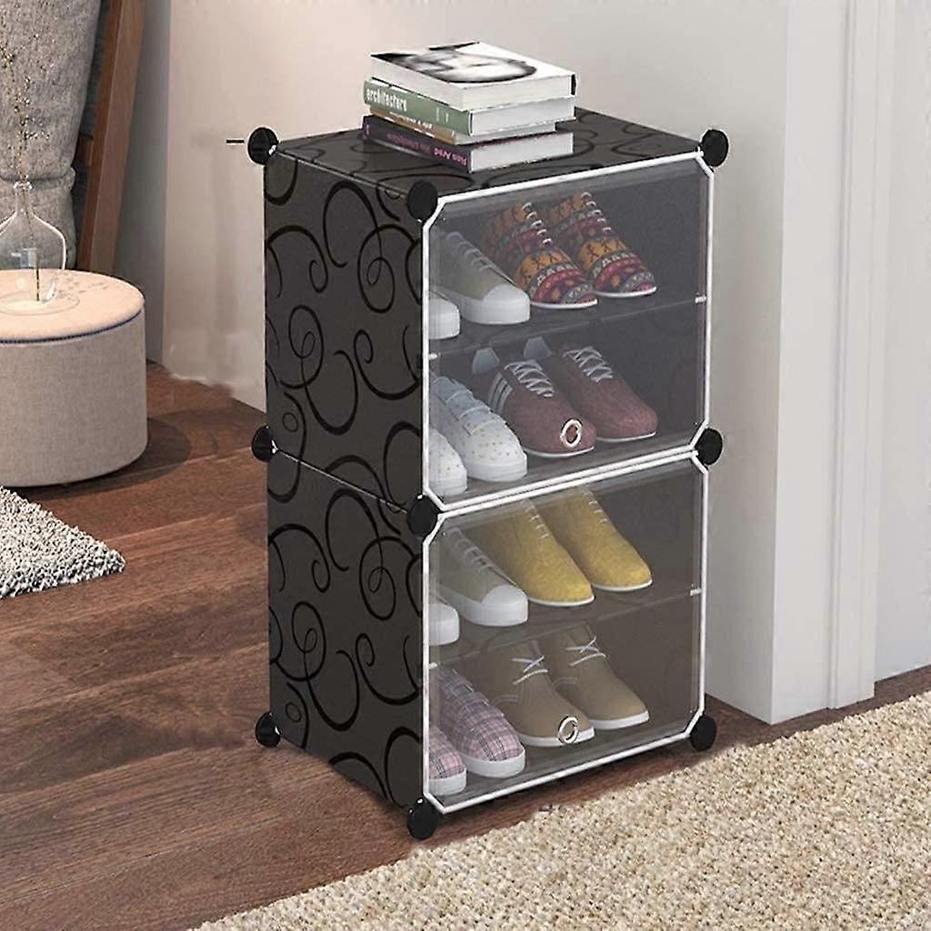 Plastic Shoe Rack with Dustproof 2Door 4Shelf Design for Boots Heels Slippers, Black