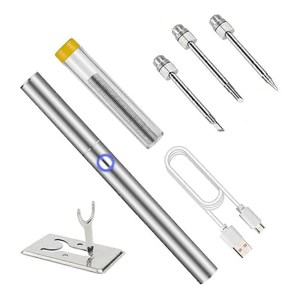 Wireless Charging Welding Tool,Wireless Charging Welding Tool Set,with Three Soldering Iron Tips, Silver