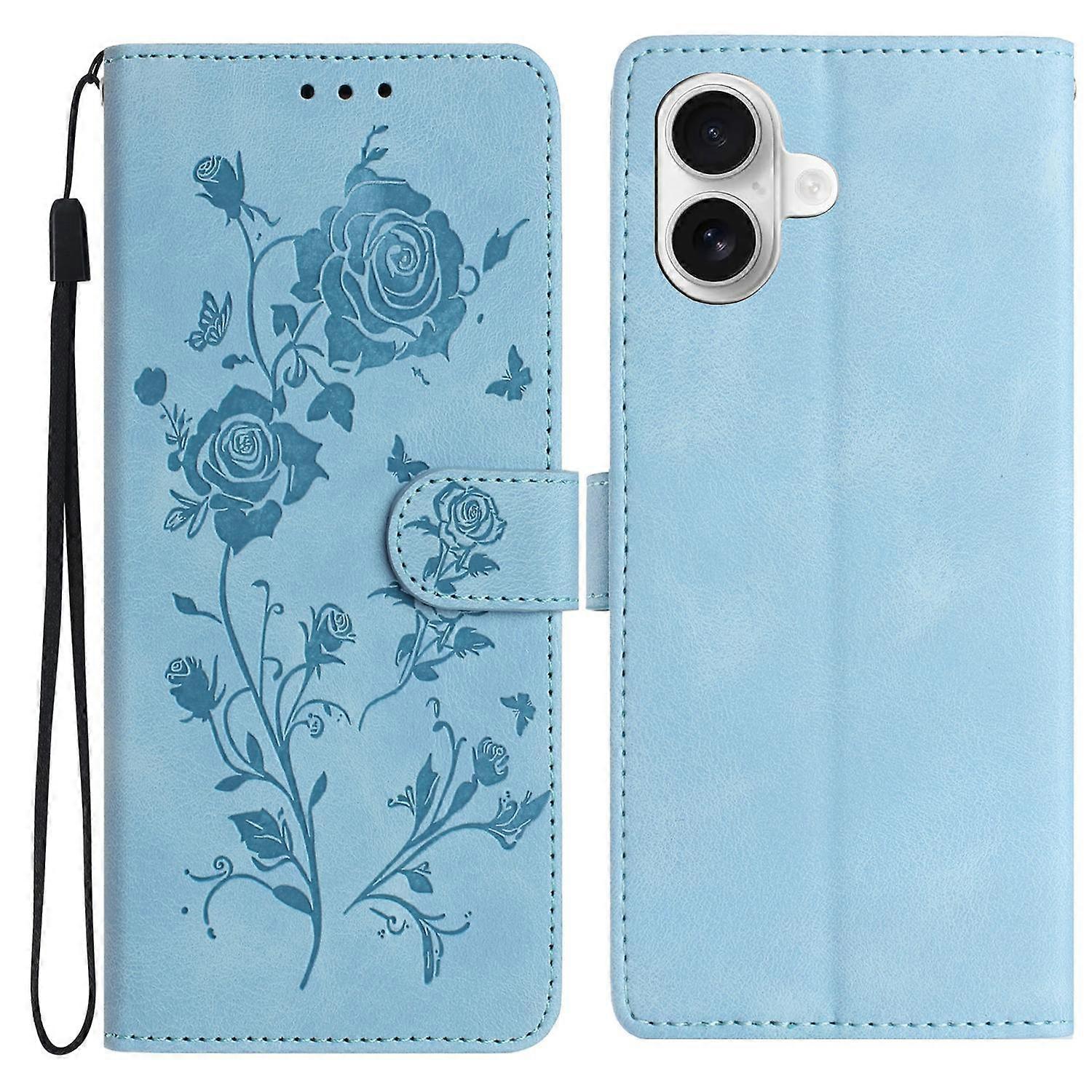 For iPhone 16 Wallet Case Rose Pattern Imprinted Leather Flip Stand Phone Cover