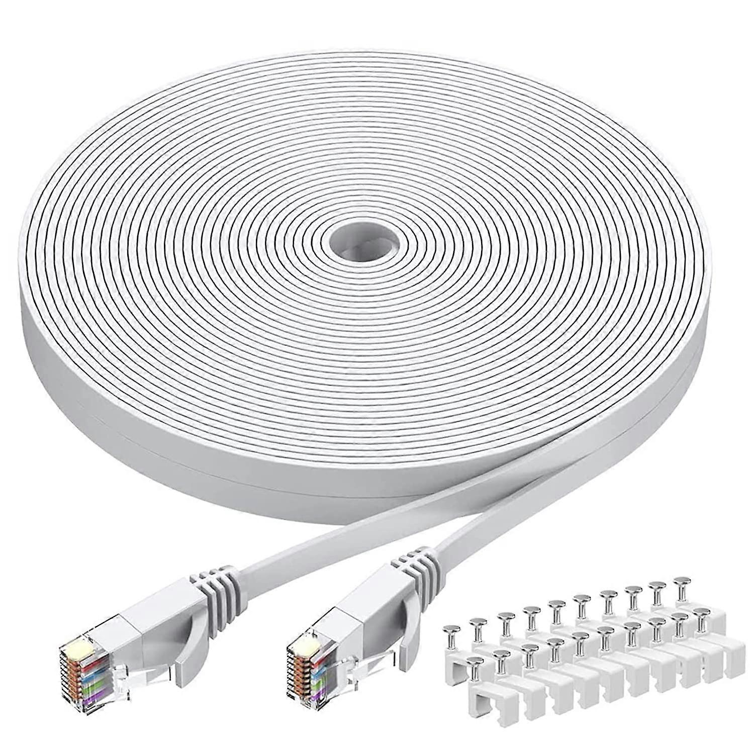 Cat6 Ethernet Cable 60 FT White, BUSOHE Cat-6 Flat Computer Internet LAN Network Ethernet Patch Cable Cord, Faster Than