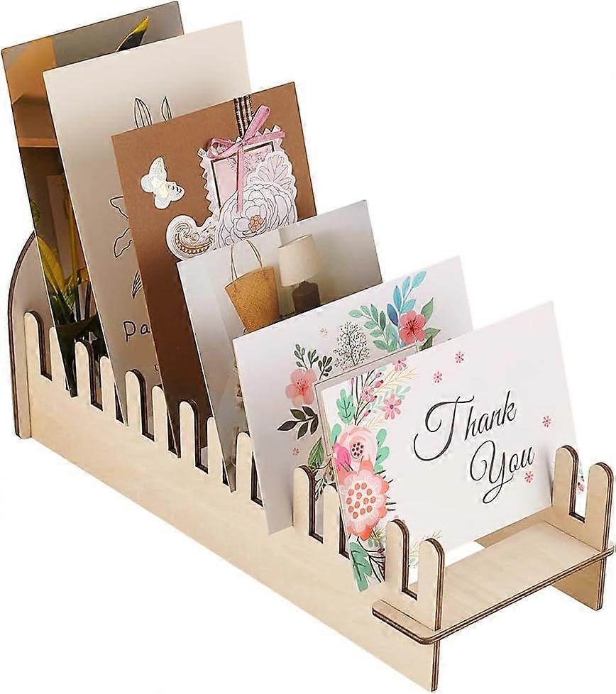 14 Slot Wooden Greeting Card Display Stand Postcard Holder Display Stand Wooden Sticker Display Stand Tabletop Postcard Display for Table Retail Count