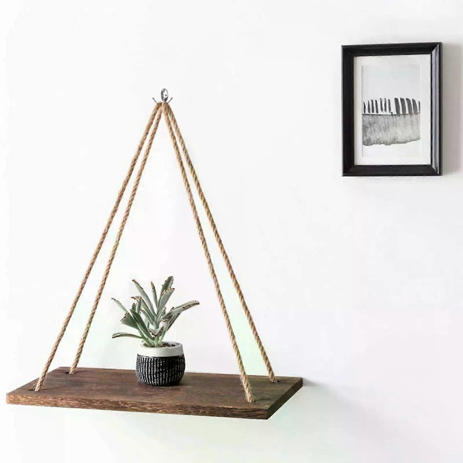 1PC Hanging Shelves for Wall Floating Shelves, Macrame Rope Triangle Shelf, Natural Light Reclaimed Wood, Farmho