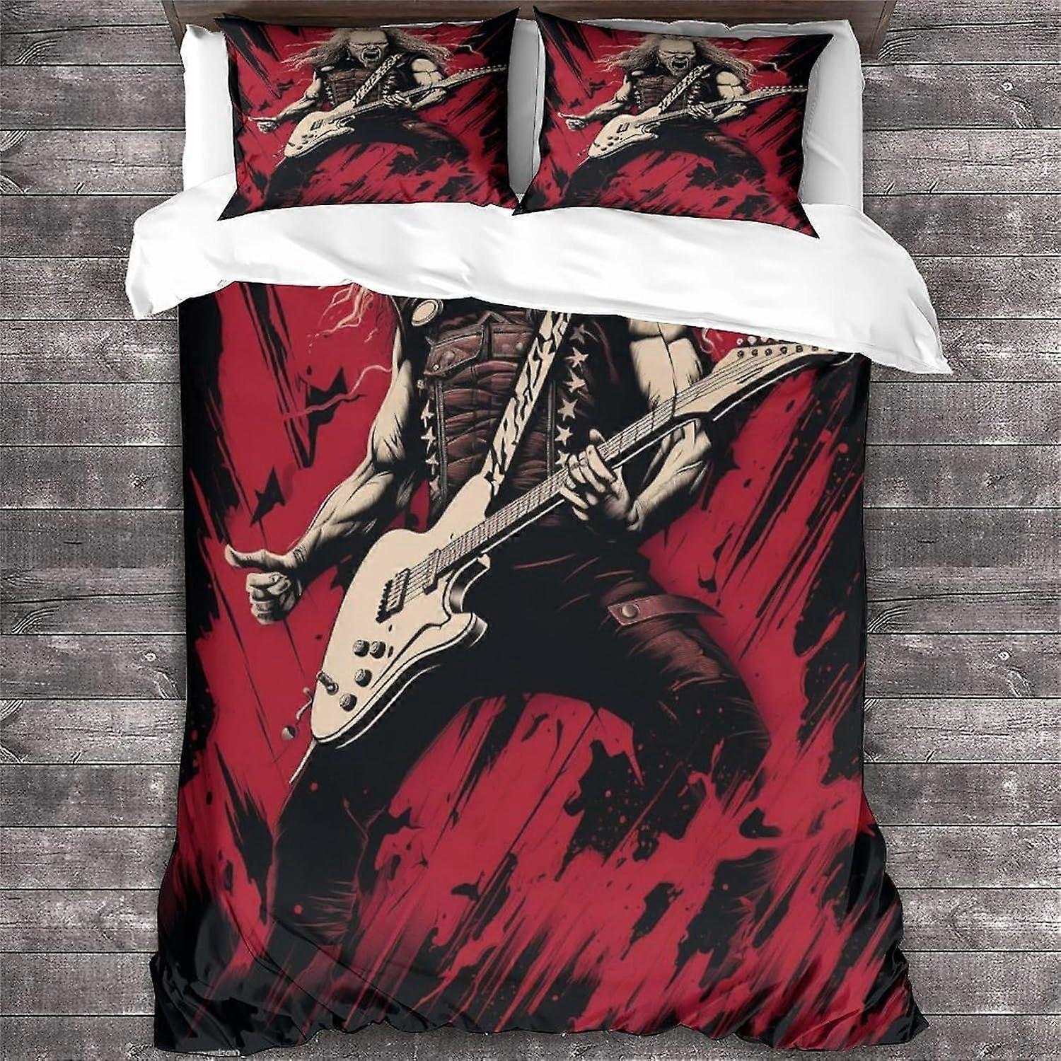 Rock 'n' Roll Duvet Capa Skull Pattern Impresso Capa de Edredom com Fecho com Zíper, Soft Microfiber Heavy Metal Guitar Bedding Set