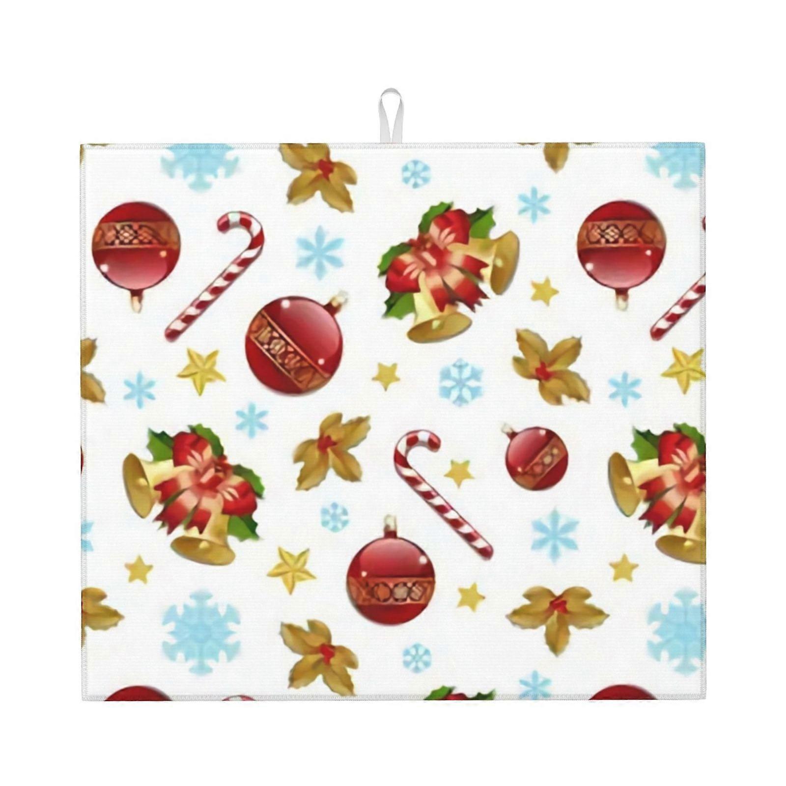 Merry Christmas Dish Drying Mat For Kitchen Counter, Microfiber Dish Mat, Fast Absorbent Draining Pad