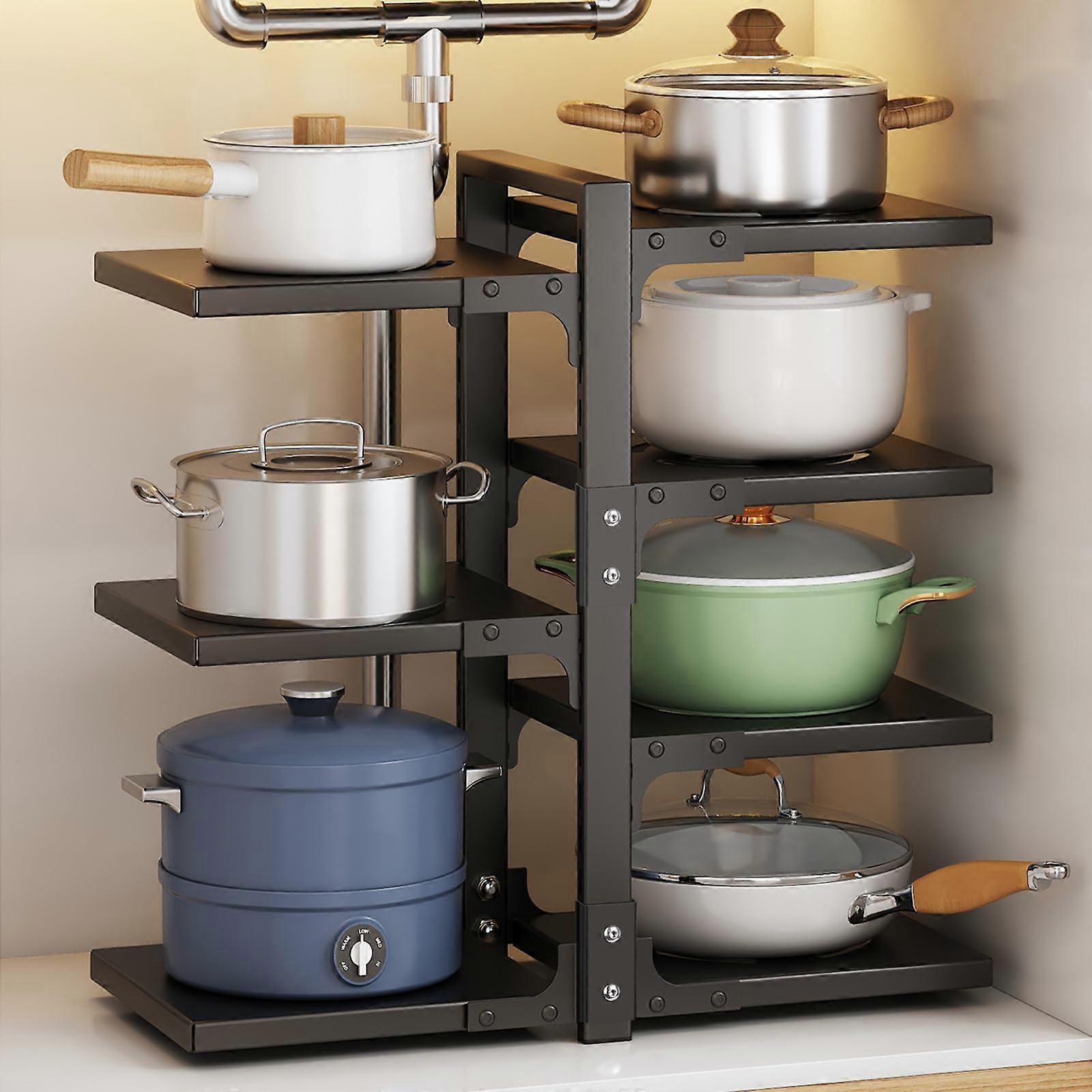 Adjustable 7Tier Heavy Duty Pan Organizer Rack for Kitchen Cabinet, Dual Vertical SpaceSaving Storage