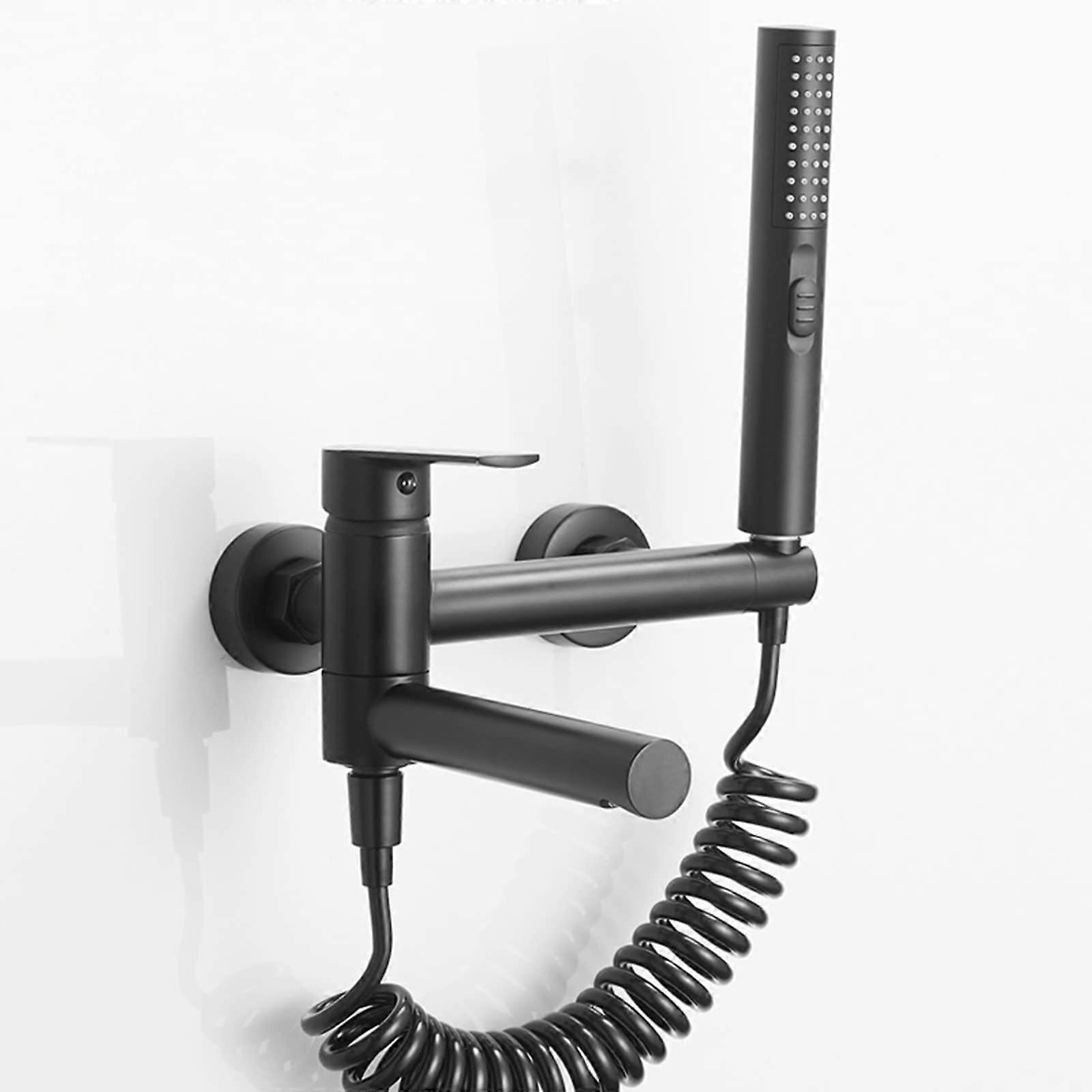 Bath Shower Mixer Tap with 2 Modes, Wall Mounted Chrome Bath Filler, Spring Hose Black