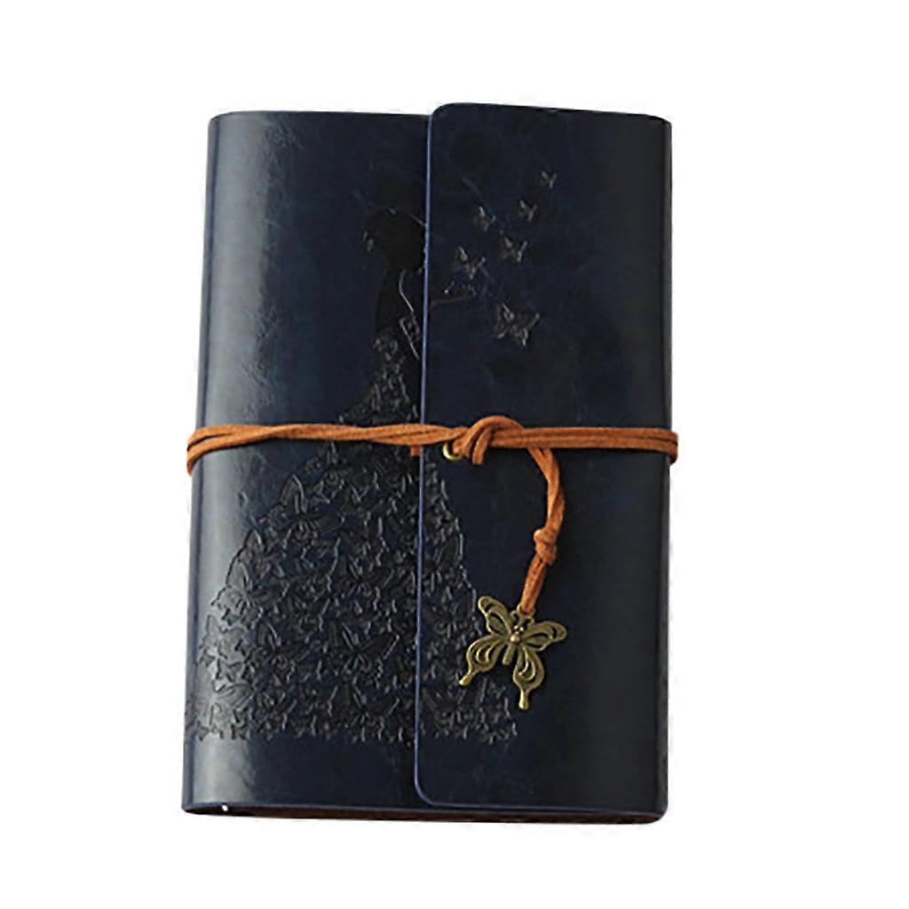 Retro Kraft Paper Strap Notebook, Portable Creative Butterfly Diary, Dark Blue - Gift Idea
