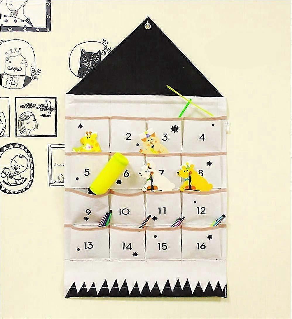 1Pack Christmas Countdown Calendar Fabric Wall Hanging Storage Bag With Pockets Xmas Hanging Decoration Fabric Hanging Advent Calendar - 16 Ppocekts