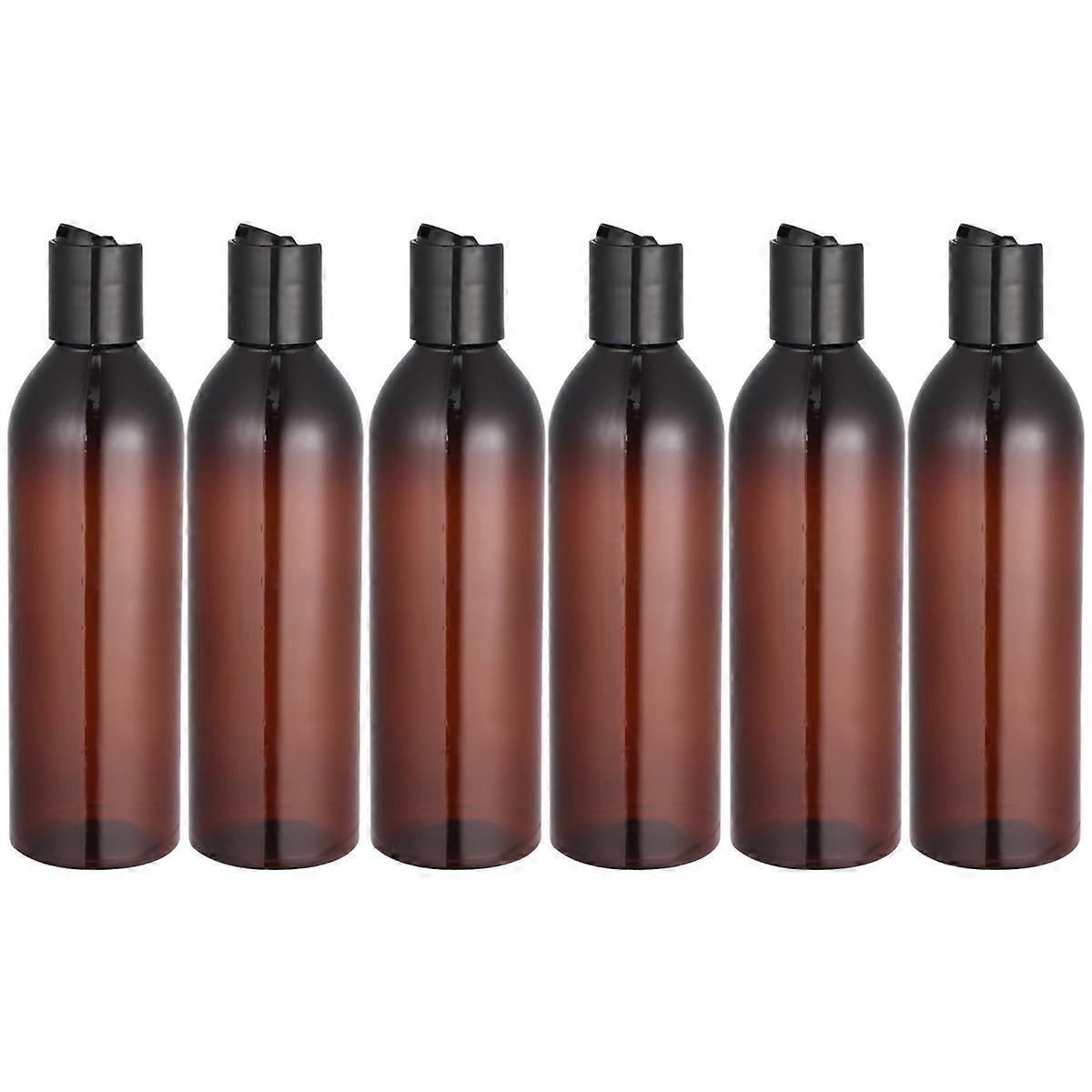 6pcs 250ml Press Type Lid Travel Bottles Portable Cosmetic Container Empty Bottle for Shampoo Lotion (Brown Bottle and Black Lid)