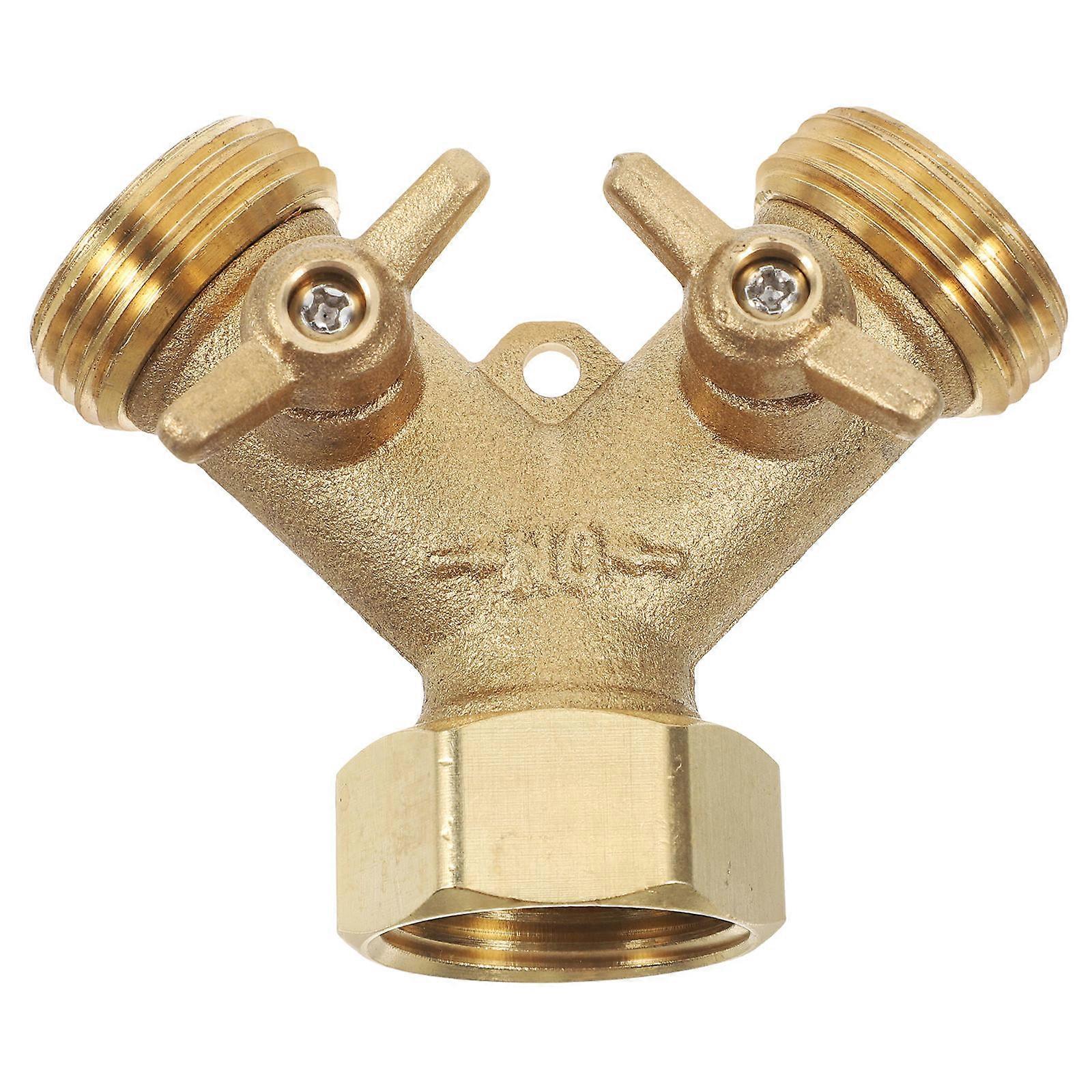 Golden Brass Dual Hose Splitter for Garden Irrigation with 2 Way Valve Adapter