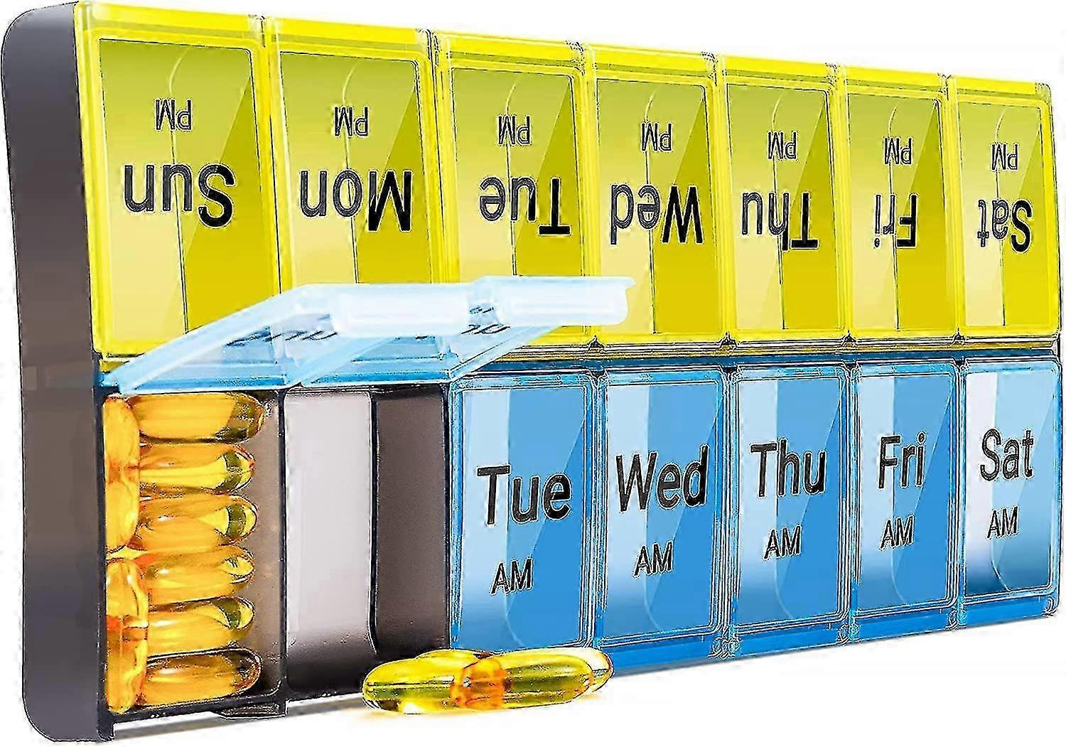 주간 비타민 정리용 초대형 오전-오후 알약 케이스, 7일, 파란색