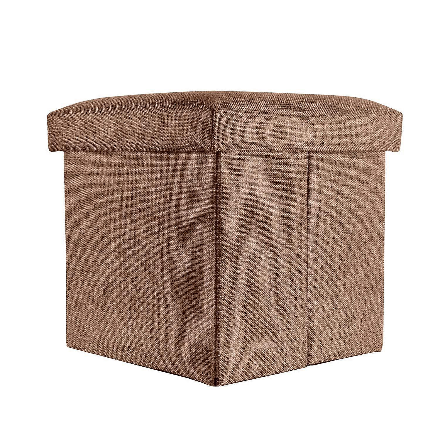 Foldable stool 30x30x30 cm - seat cube with storage space and lid made of fabric in linen look