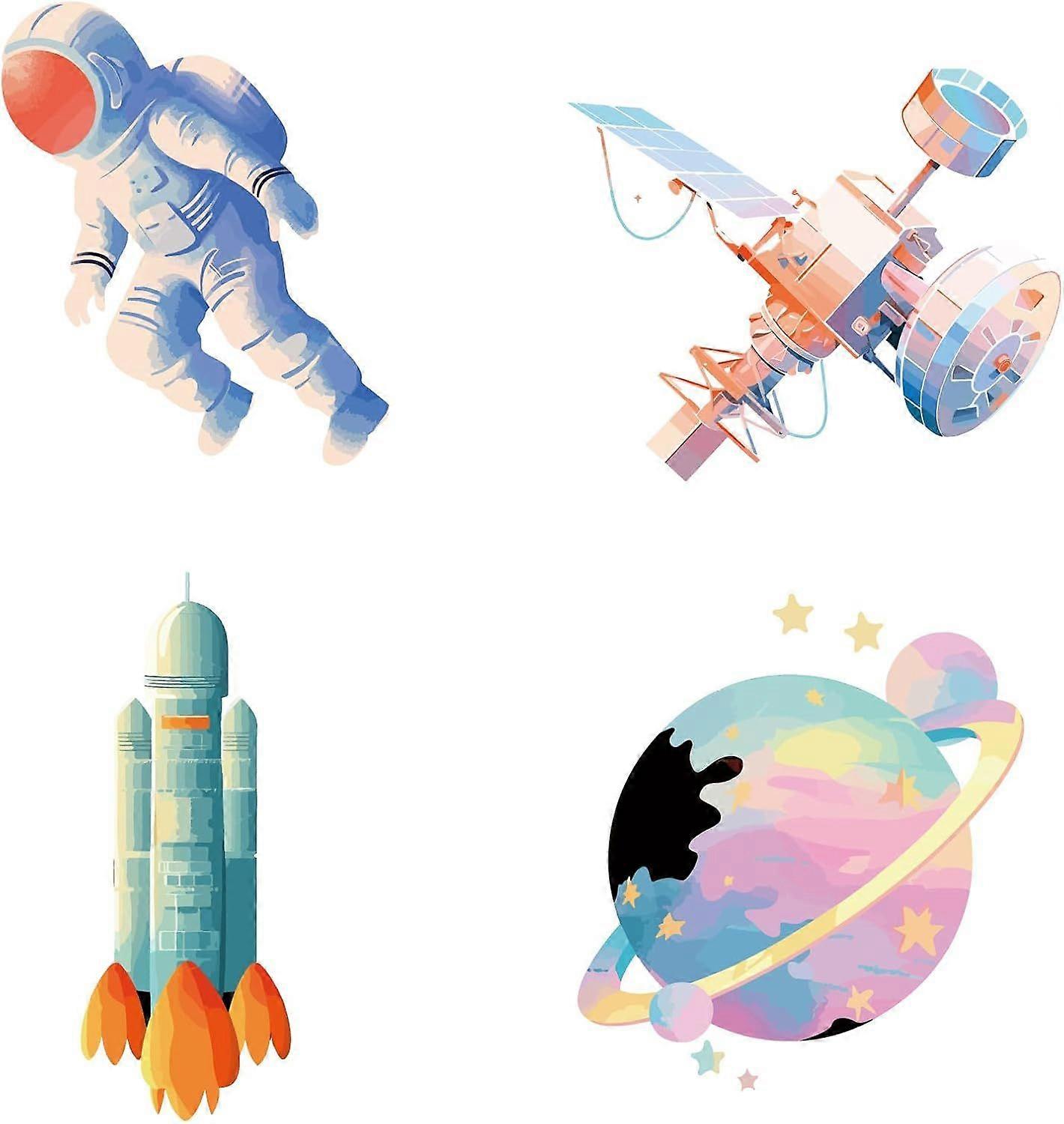 4Pcs 6.3 Inch Outer Space Window Decals Astronaut Planets Rockets Solar System Window Stickers Removable Anti Collision Alert Glass Cling for Birds Pa