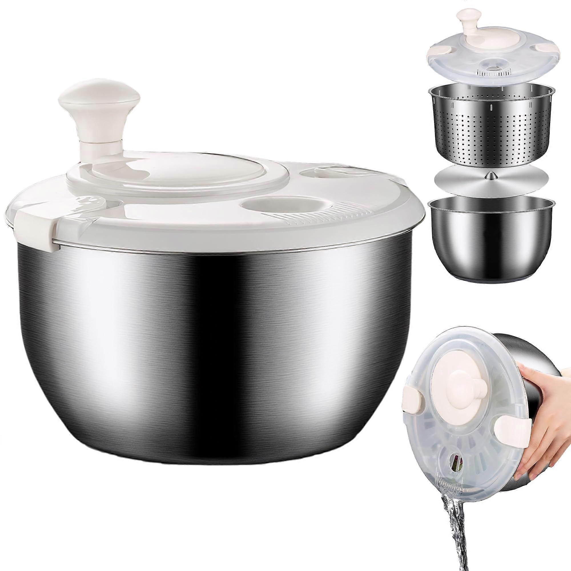 2 in 1 Large Capacity Stainless Steel Salad Spinner 6L with Washing Basket and Drain for Vegetables and Fruits