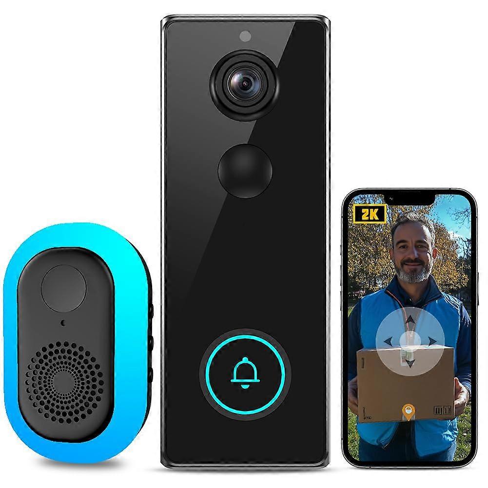 Wireless 2K Video Doorbell Camera with Night Vision, AI Motion Alerts, Battery Powered, IP65