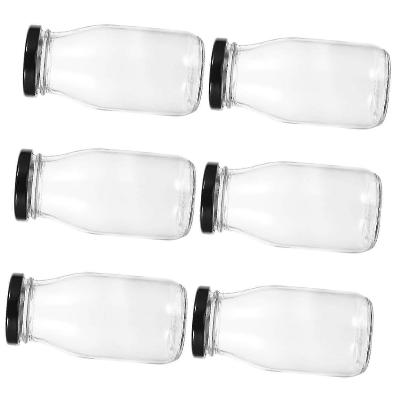 6Pcs Glass Milk Bottles with Sealable Lids, Wide Mouth LeakProof Reusable Drink Storage