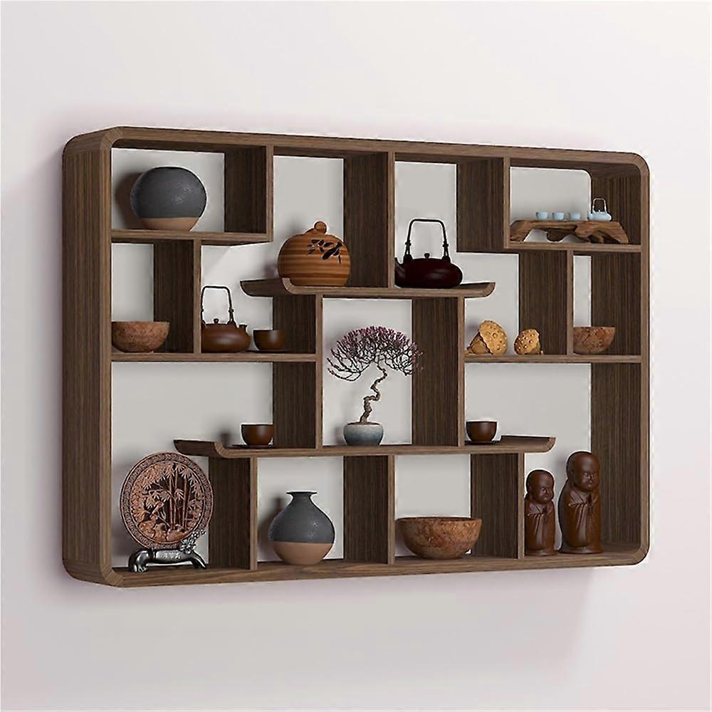 Solid Wood Wall Mounted Display Shelf for Collectibles, MultiTier Curio Case with Traditional Craftsmanship