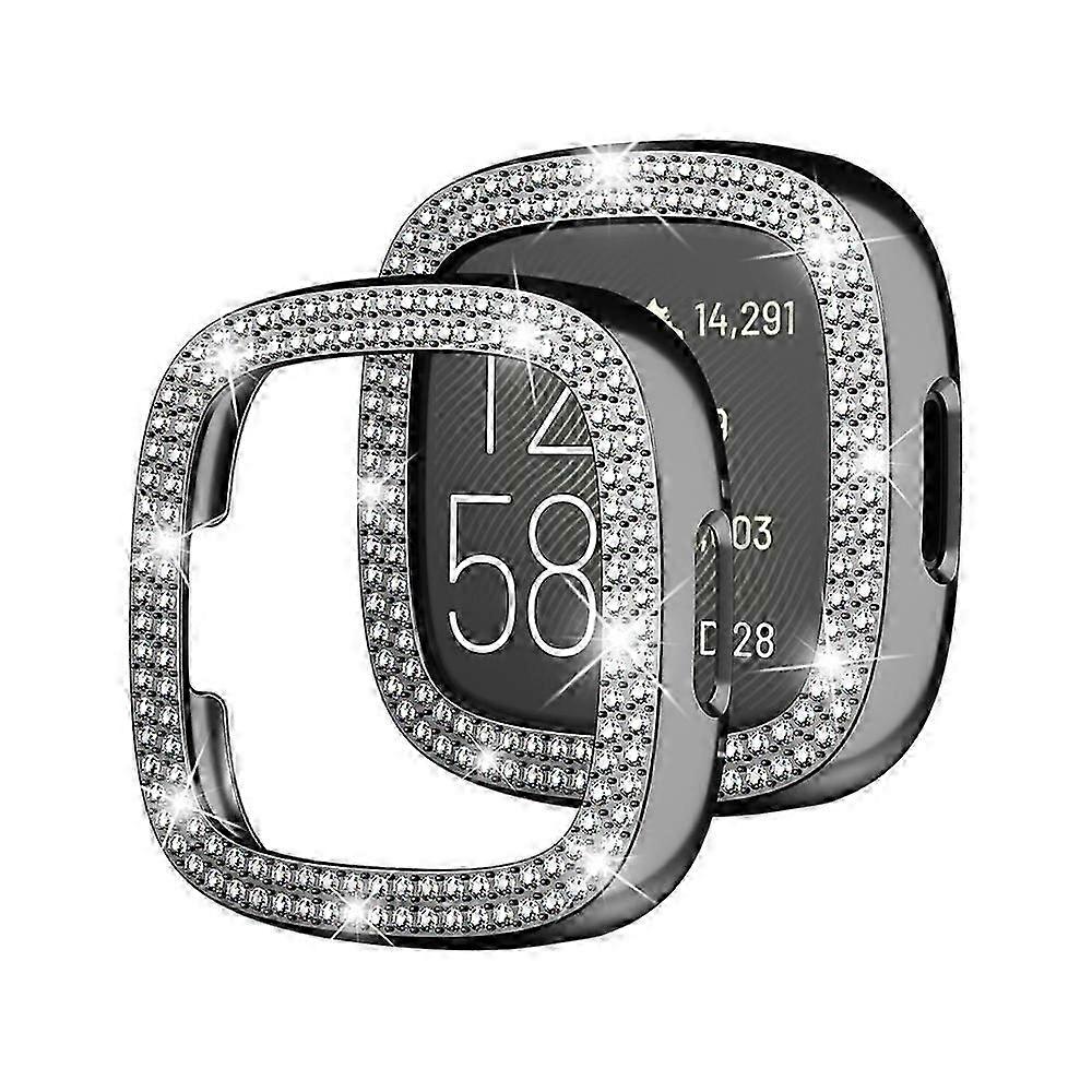 For Fitbit Versa 4 Double-Row Diamond Solid Color Electroplating Hollowed Watch Case 2025