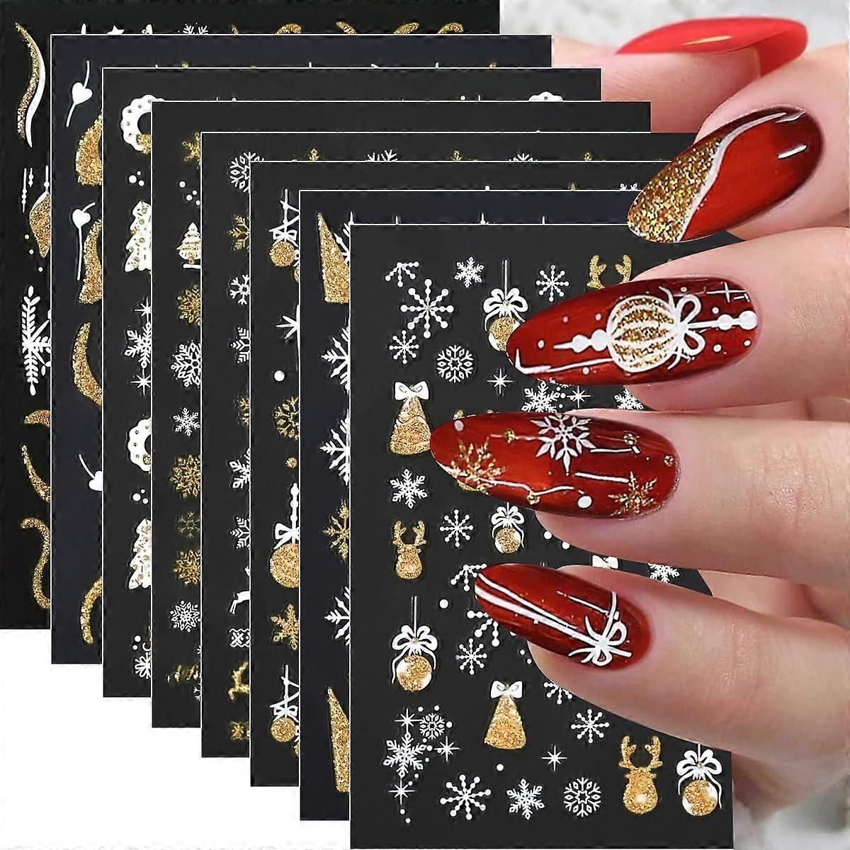 Christmas Nail Stickers SelfAdhesive Holiday Designs with Tree Snowflake Deer Patterns 8 Sheets