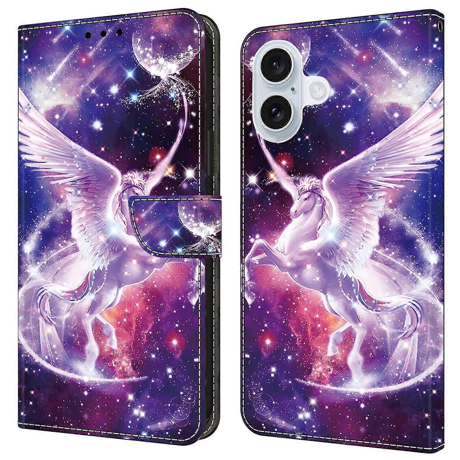 For iPhone 16 Case Pattern Printed Protective Leather Flip Phone Case