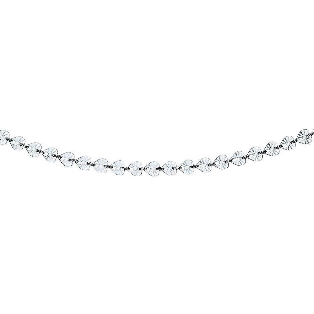 Jewelco London Ladies Sterling Silver Sunburst Sparkly Love Heart Flat Link Forzatina Necklace 6mm 18 inch