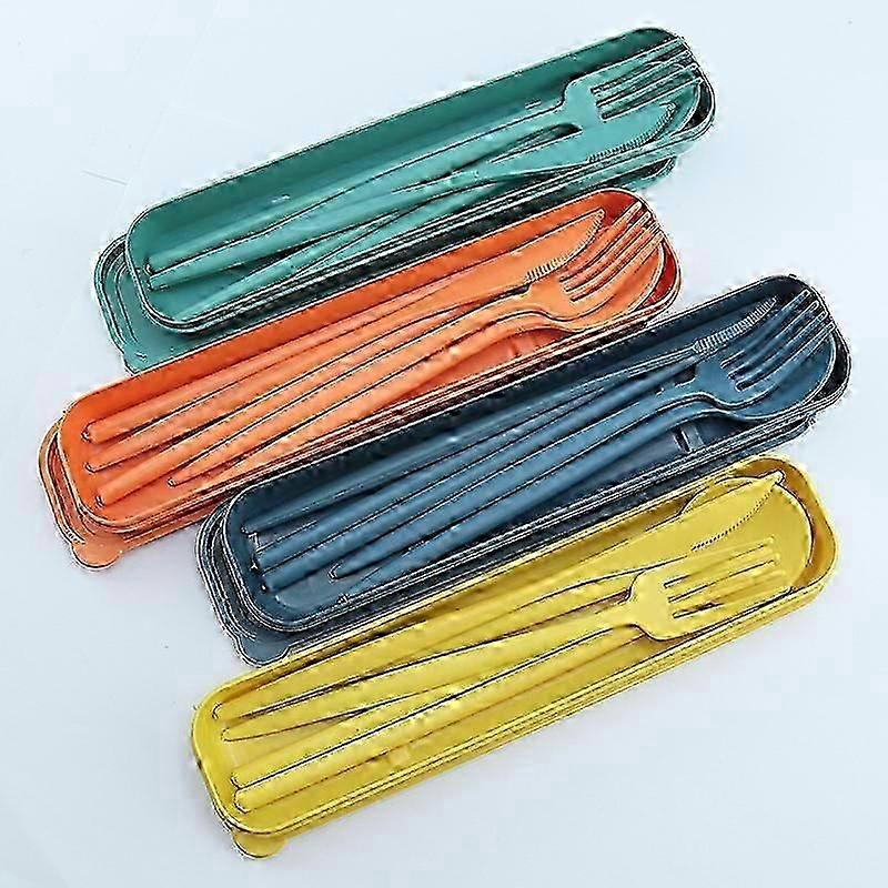4-set Travel Cutlery Kit - Knife/spoon/fork/chopsticks, Plastic