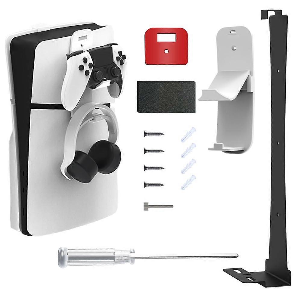 Wall Mount with Controller Holder and Headphone Hanger for PS5 Slim Disc and Digital Editions, Black