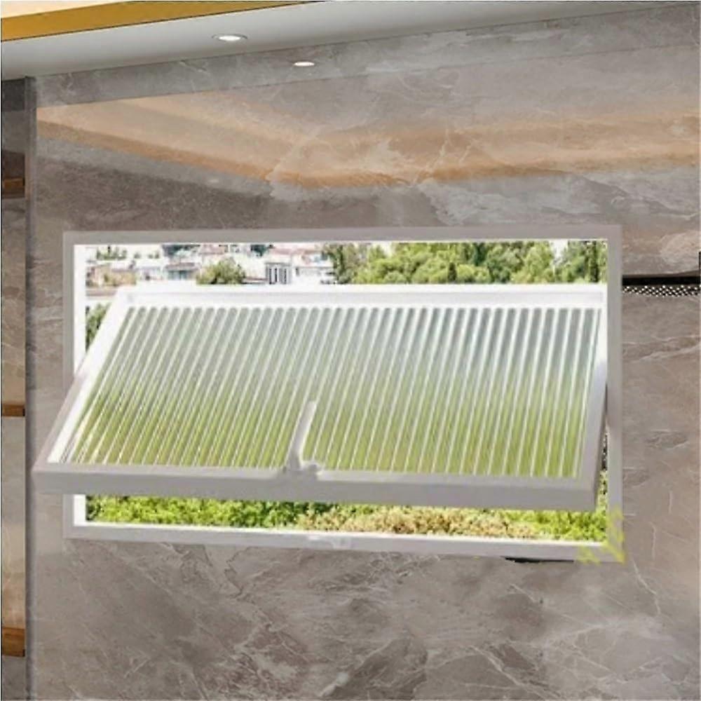 Rectangular Metal Window with Tempered Glass, 360° Rotatable Frame, Handle Grip, White 23.62x15.75in