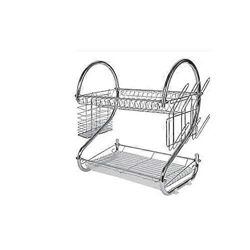 Stainless Steel 2 Tier Dish Drying Rack with Drainboard, S Shaped Space Saving Kitchen Organizer