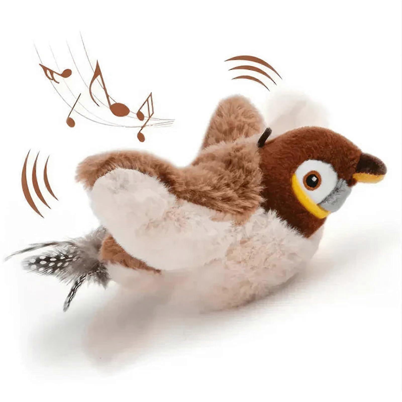 Interactive Flapping Bird Cat Toy with Realistic Chirping Sounds, USB Rechargeable, Brown