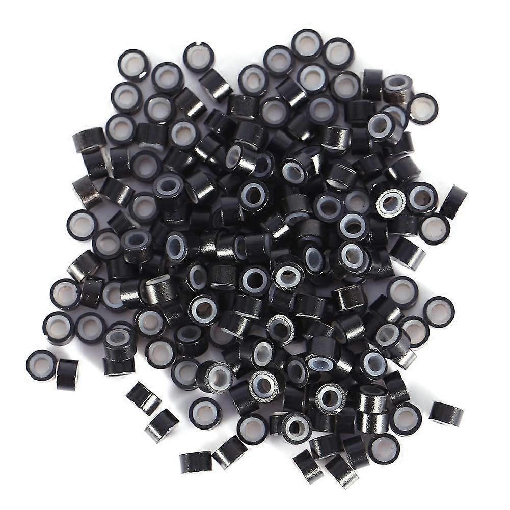 Micro Ring Hair Extensions 4mm Silicone Lined Black Beads 200PCS Secure NonSlip Grip