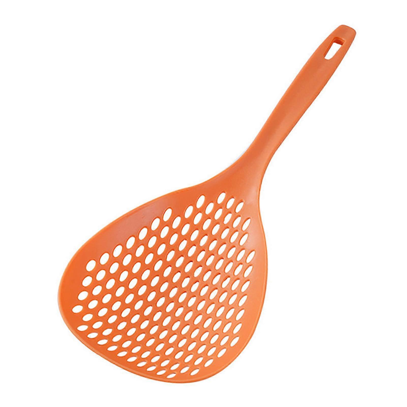 Plastic Strainer Spoon for Noodles and Dumplings, Long Handle Skimmer,  Temp Resistant