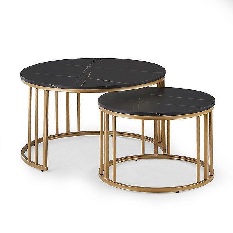 Coffee Table Set, Nesting Coffee Table,Stacking End Side Table with Golden Metal Frame