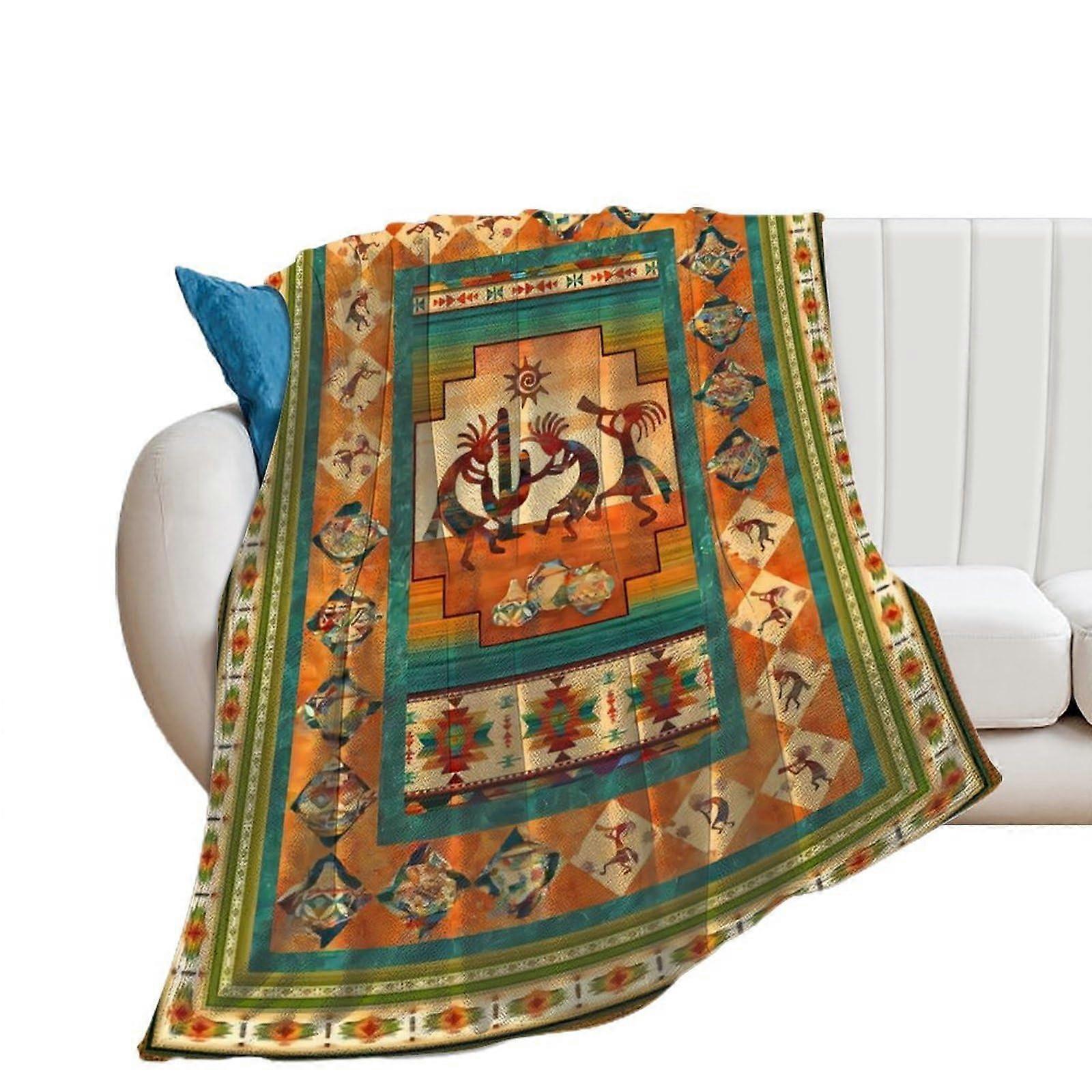Native American Pattern Flannel Throw Blanket Ultra Soft Micro Plush 50x60 Inch for Sofa and Bed