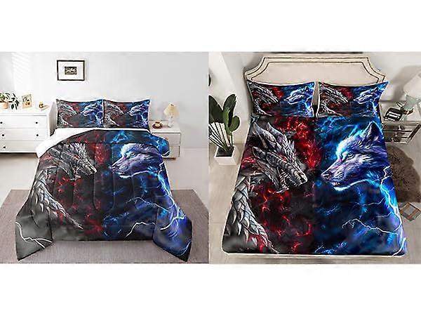 3D Dragon Comforter Set Queen Size with Fitted Sheet for Kids Bedroom Decor