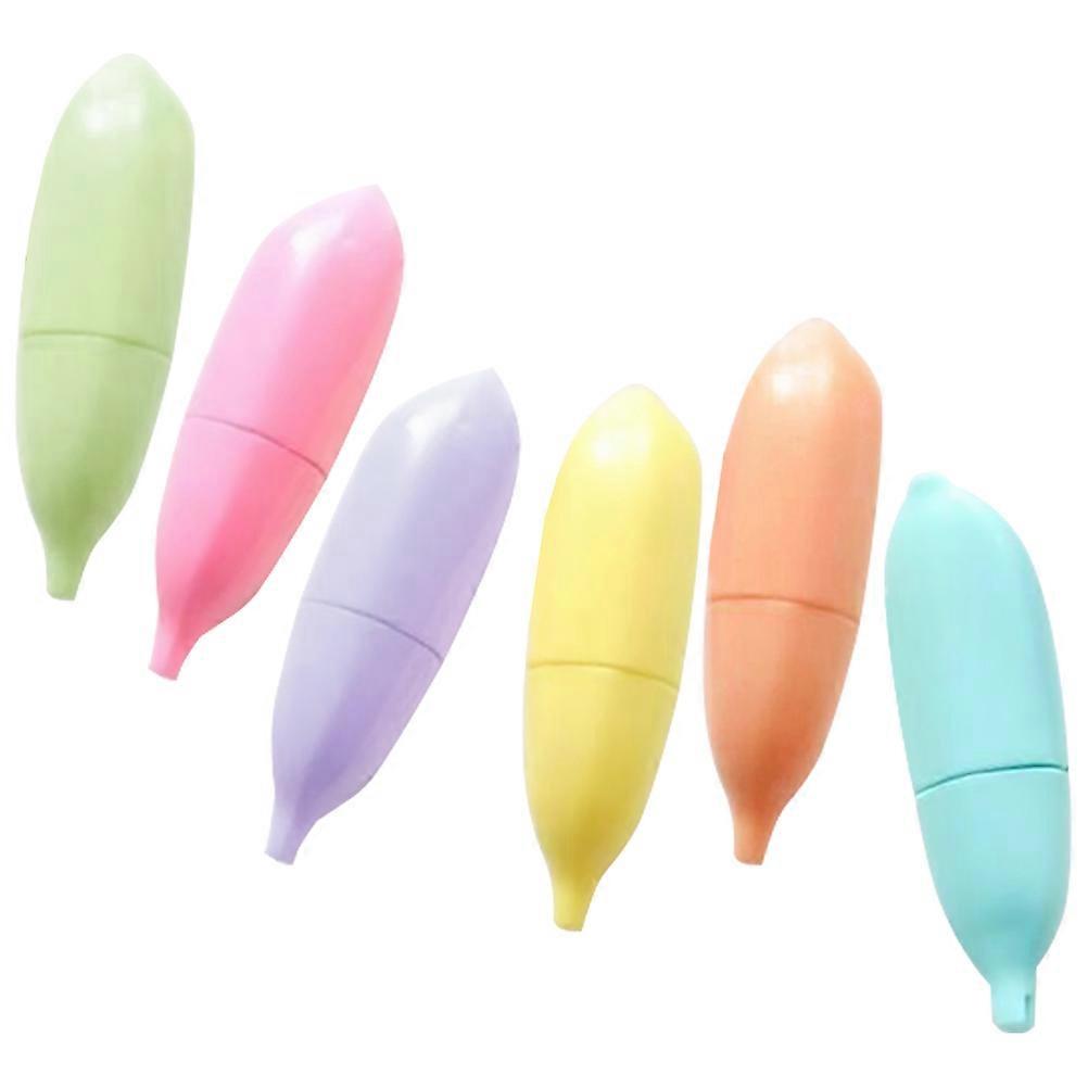 Small Highlighter Banana Shaped Highlighter for Students Use 6Pcs Assorted Color