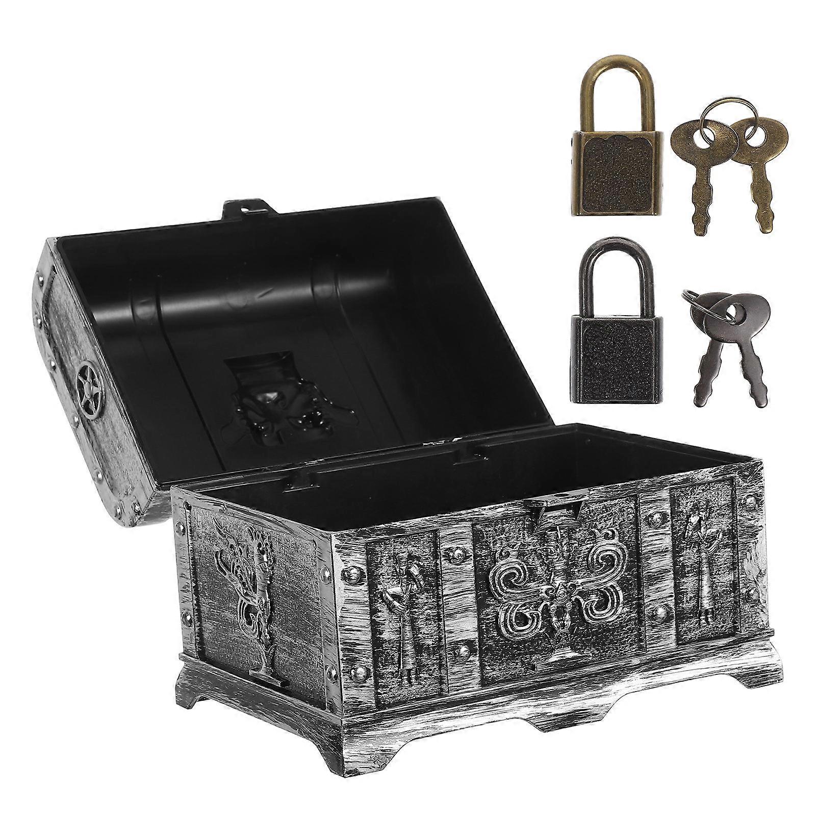 Silver Halloween Treasure Chest Box for Storage with Lock