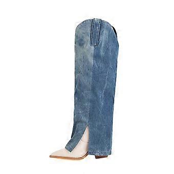 Dameslaarzen, oversized, met kleurblokken, spits, hoge hak, knielengte, maat US: 8.5 (41)