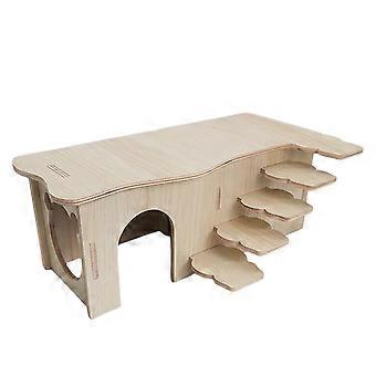 Hamsterhuis met klimladder, natuurlijk houten huisje met meerdere kamers, rattenhol, klein dierenverblijf/kooi