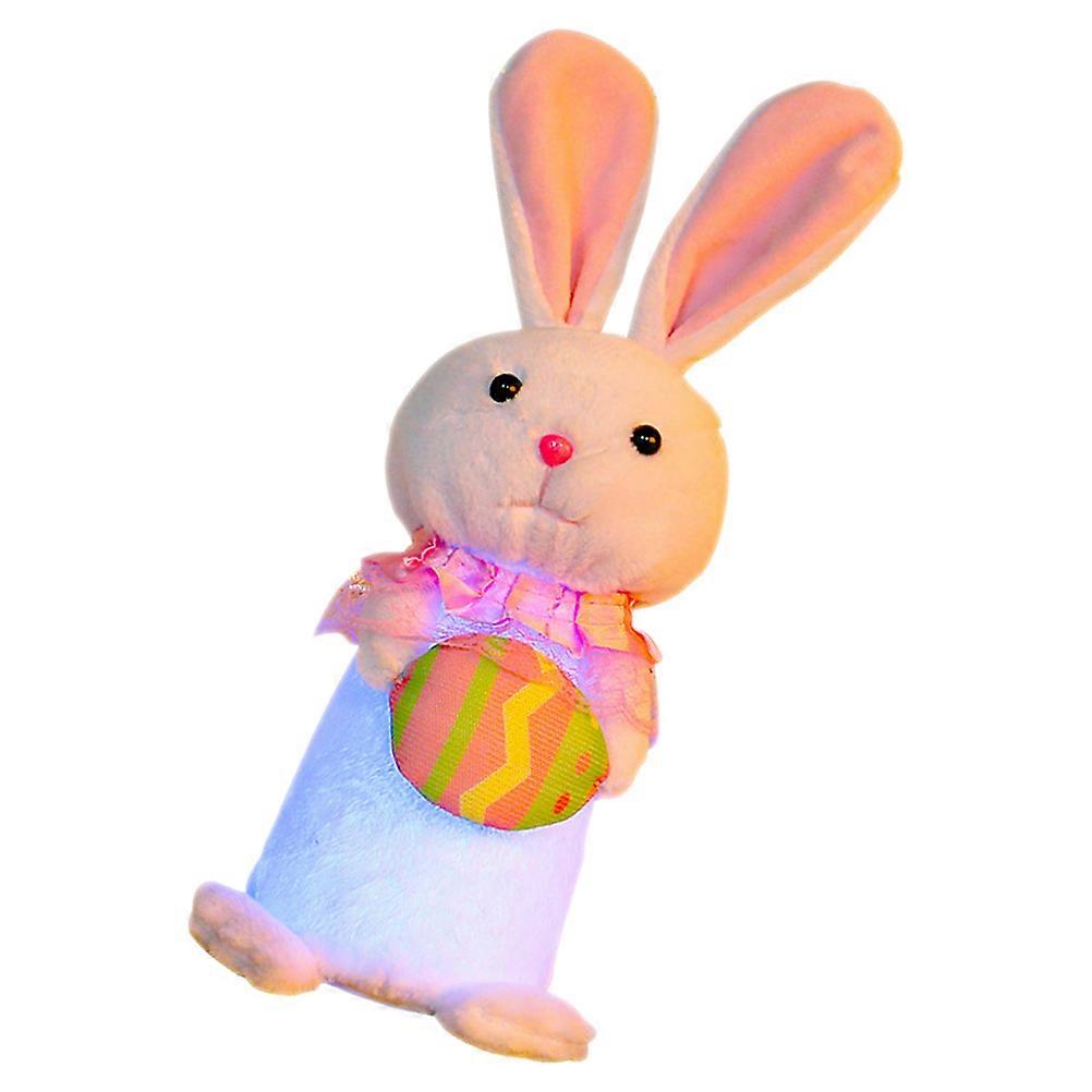 Glowing Easter Bunny Figurine Plush Rabbit Statue Desktop Decor 2Pcs Set