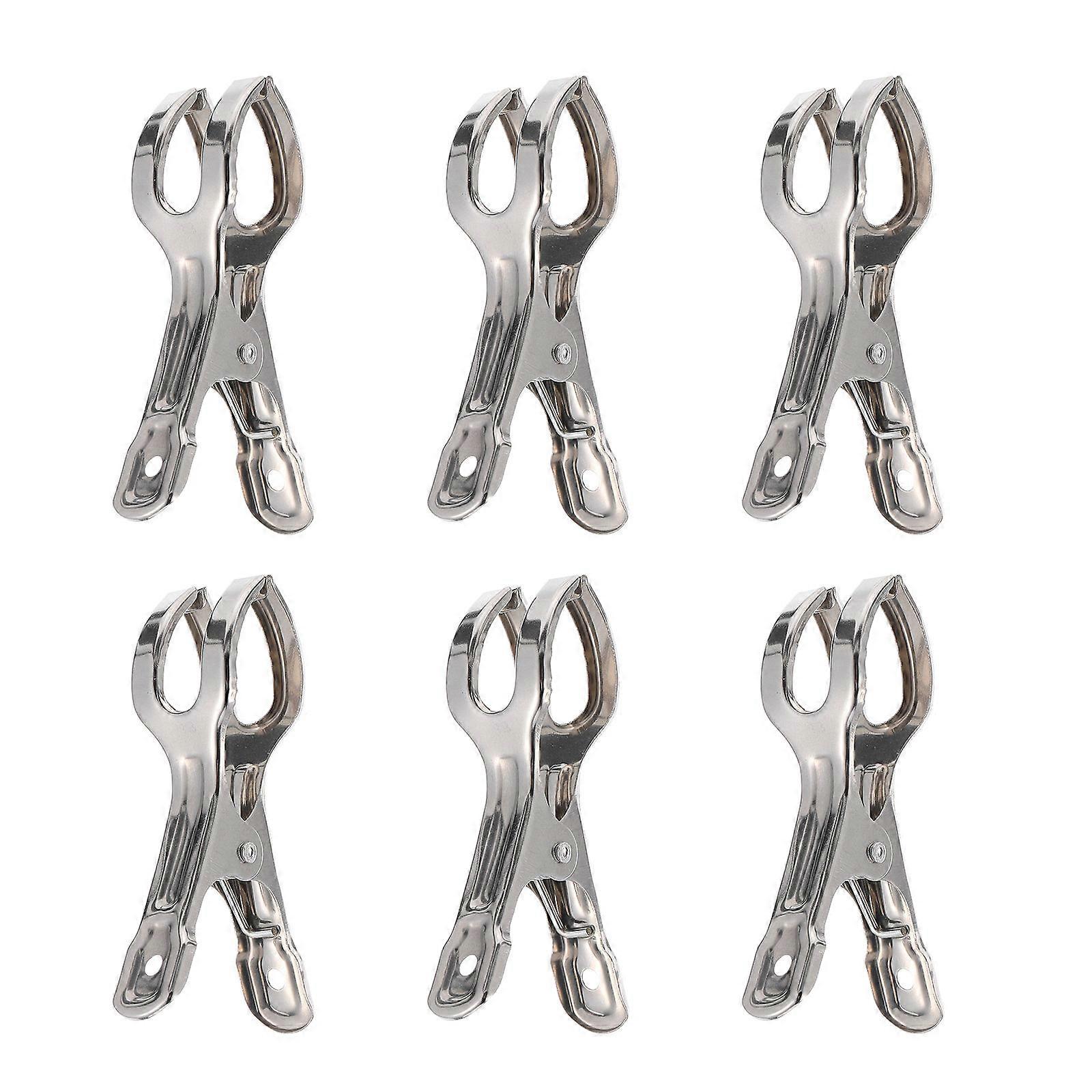 Portable Stainless Steel Windproof Clothes Clips Multi Function with 6Pcs Clamps