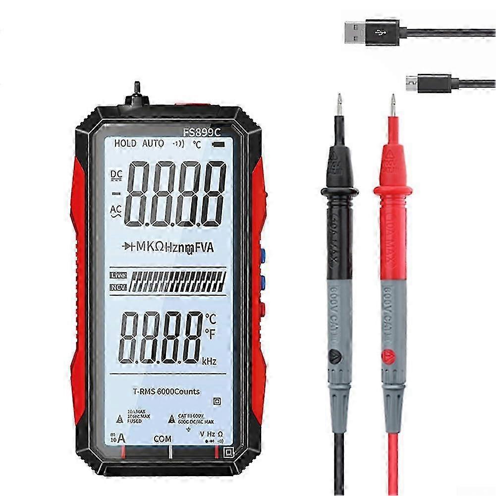 Digital Multimeter, Rechargeable Multimeter, Fully Automatic Voltmeter Amp Tester Auto Ranging 6000 Counts DC/AC Current JH2