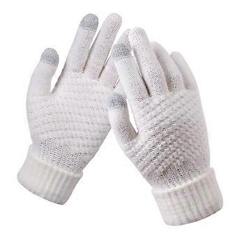 Wekity Dame Vinter Touch Screen Handsker Varm Fleece Foret Strikhandsker Elastisk Manchet Vinter Sms-handskerHvid