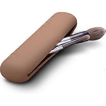Stylish and portable silicone travel case with dark brown makeup brushes Soft, elegant