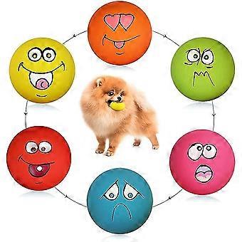 6 Pack Squeaky Dog Toy Ball Smiley Face Round Balls