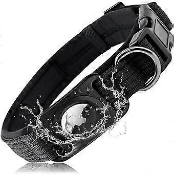 (M) Halsband, gewatteerde Apple Air Tag hondenhalsband, Heavy Duty hondenhalsband met AirTag-houder [Full Body Covered], verstelbare Air Tag halsband voor huisdieren voor kleine 