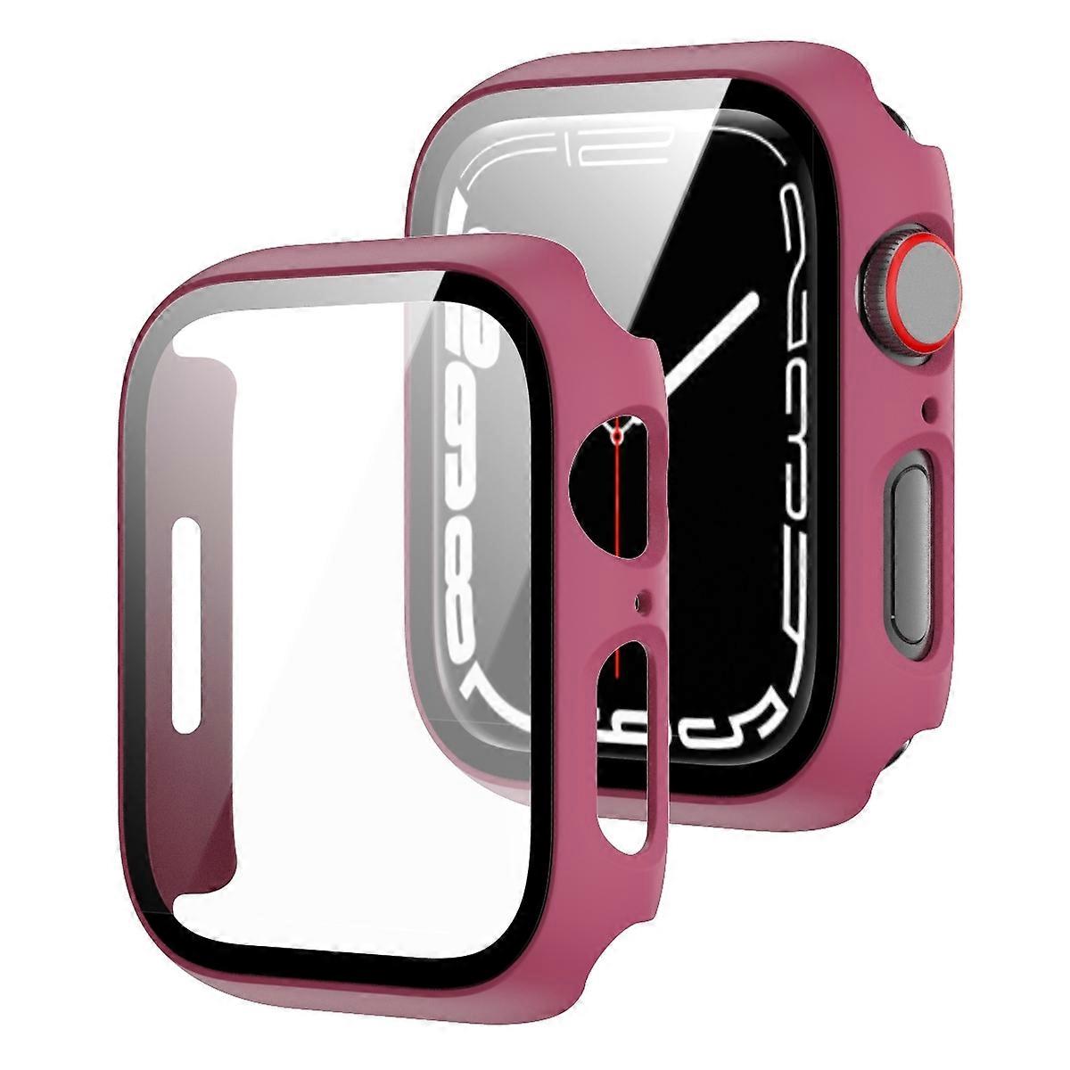 For Apple Watch 9 8 7 41mm 2 in 1 TPU Silicone Case Cover + Tempered Glass Violet