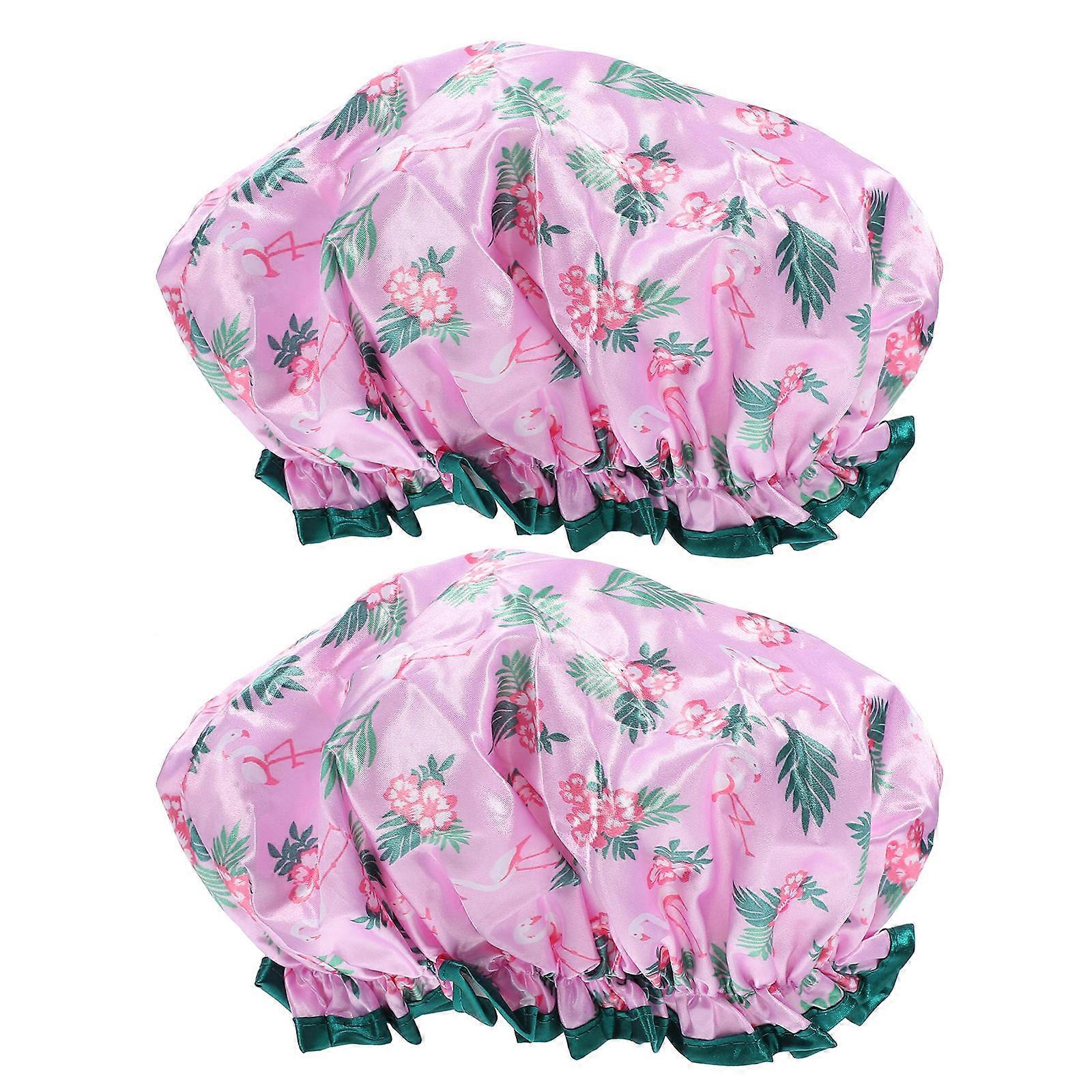 2pcs Reusable Printed Satin Bathing Shower Caps Double Layer Bathing Caps